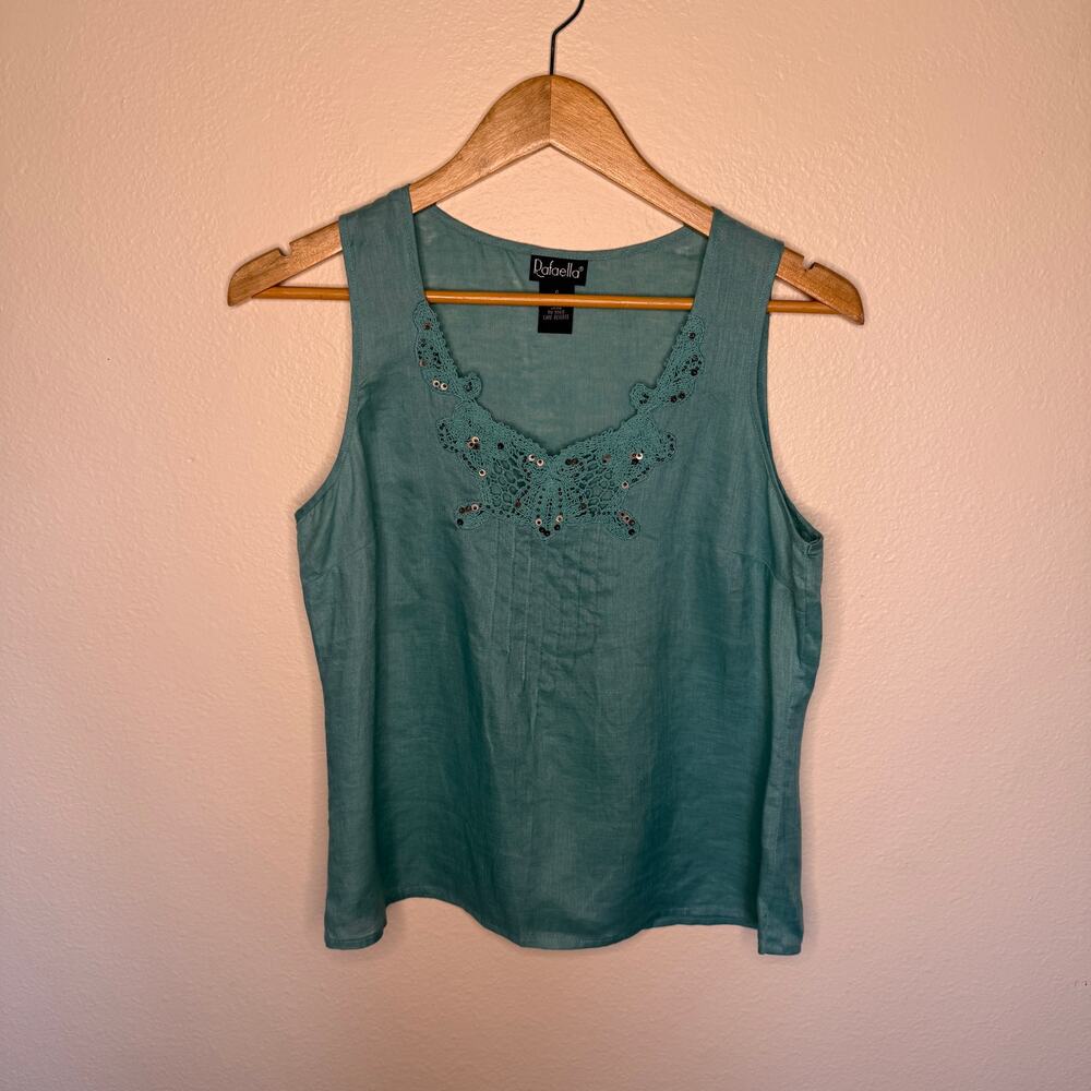 Rafaella Green Blue 100% Linen Sleeveless Top 6